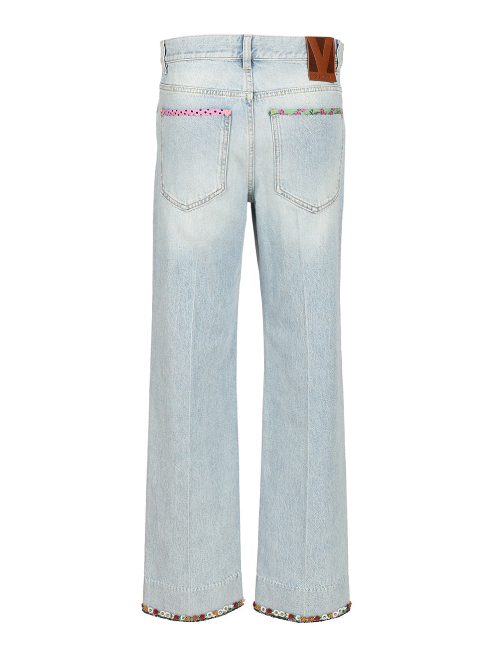 Denim trousers with embroidered flower trim Blue Sewv Jean