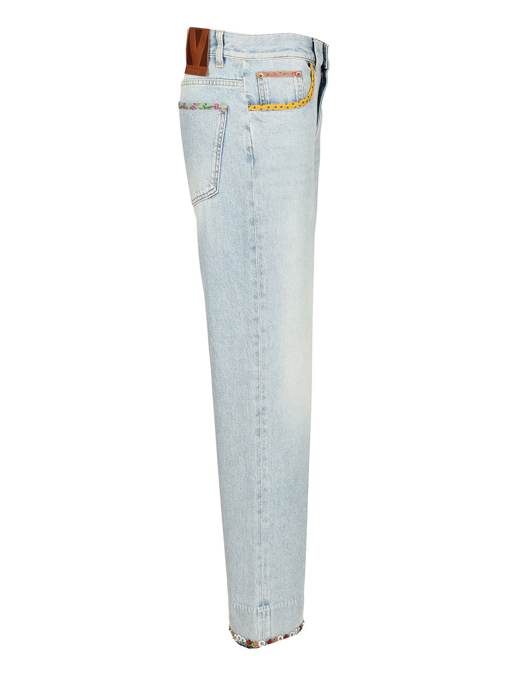 Denim trousers with embroidered flower trim Blue Sewv Jean