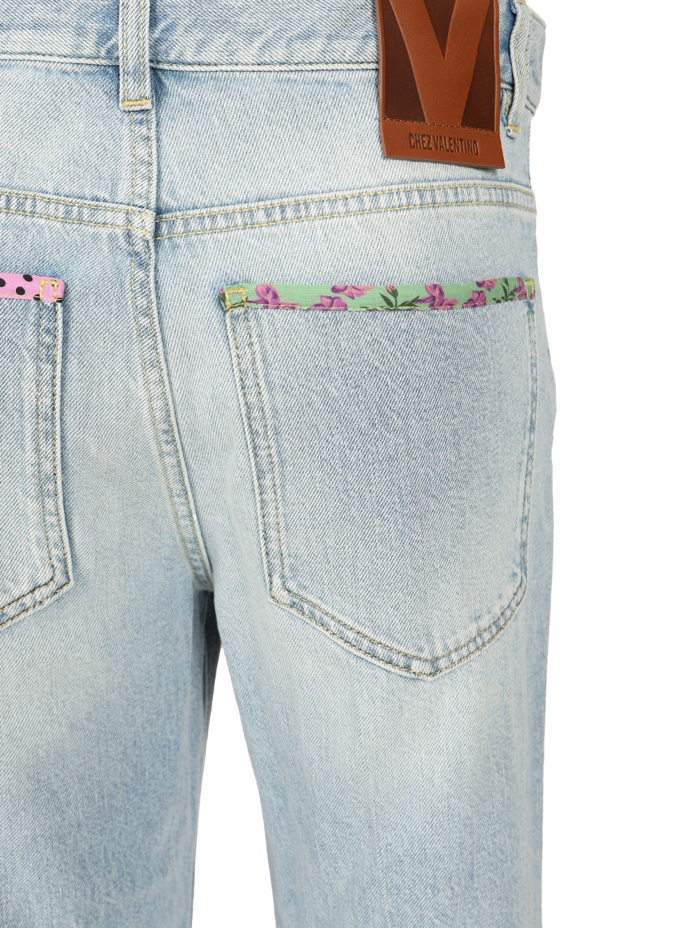 Denim trousers with embroidered flower trim Blue Sewv Jean