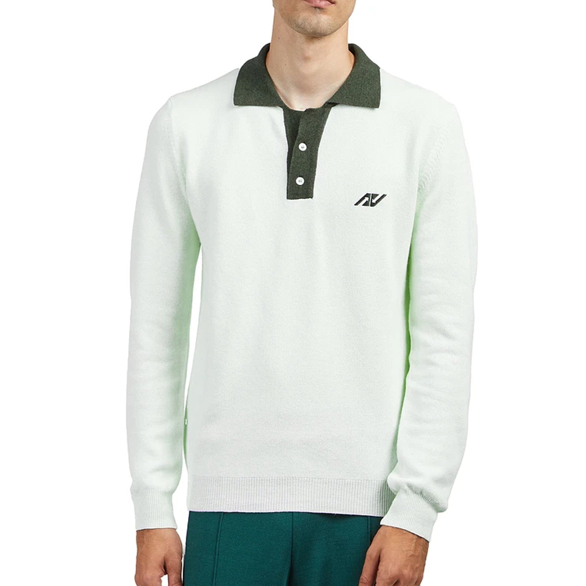 Autry Sporty Long Sleeve Polo Green Cotton Wool