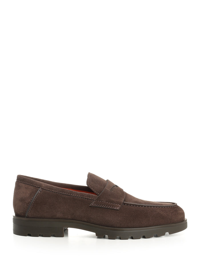 Suede moccasin with rubber sole Brown Calf Goat Lamb Loafers