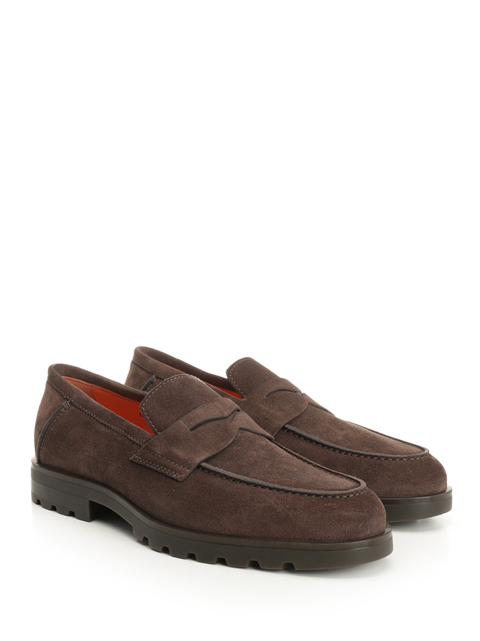 Suede moccasin with rubber sole Brown Calf Goat Lamb Loafers