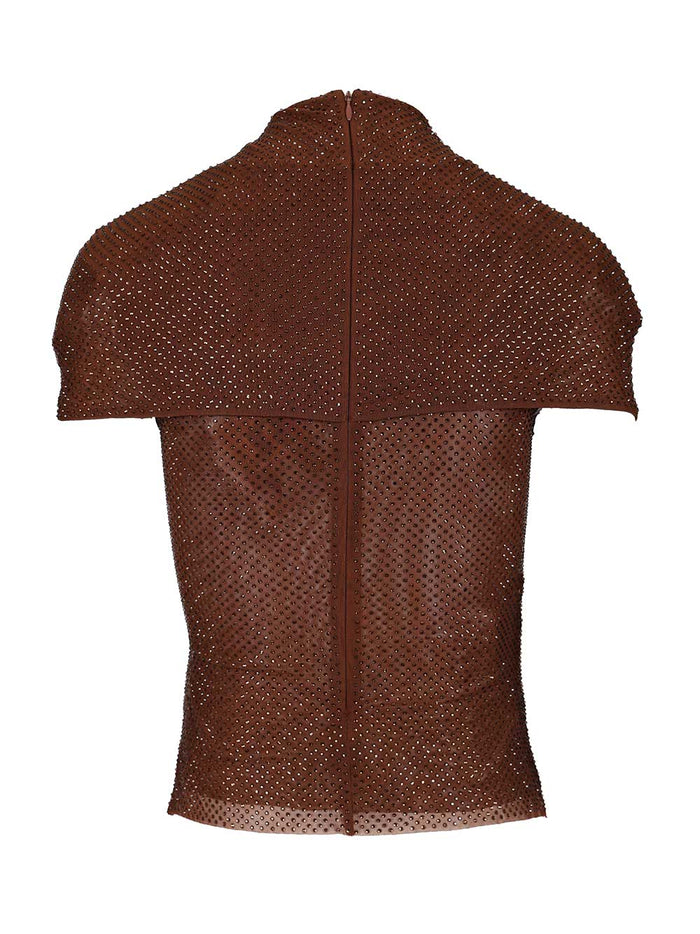 Rhinestone Knit Top Brown Main : Pes Ea Lining Tops