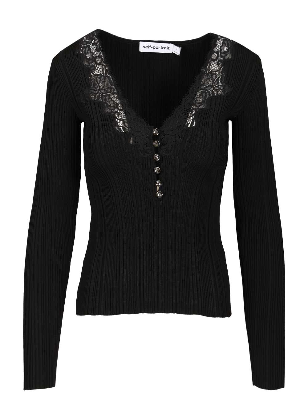 Knitted top with lace Black Main: Vis Pes Pa Ea : Tops