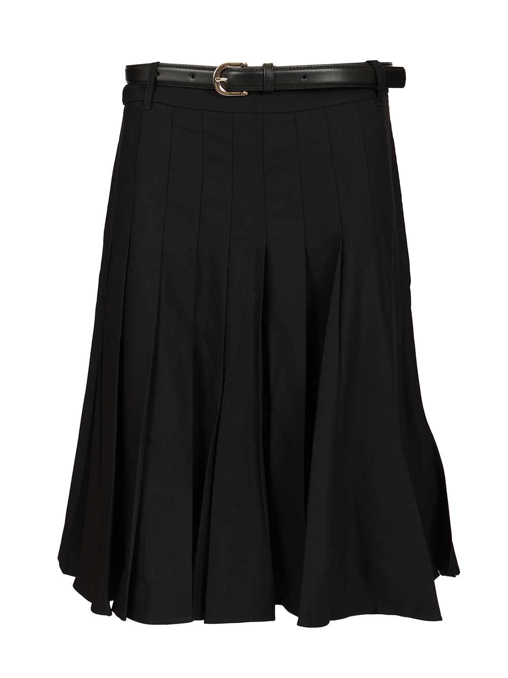 Pleated twill midi skirt Black Main :pes Vis