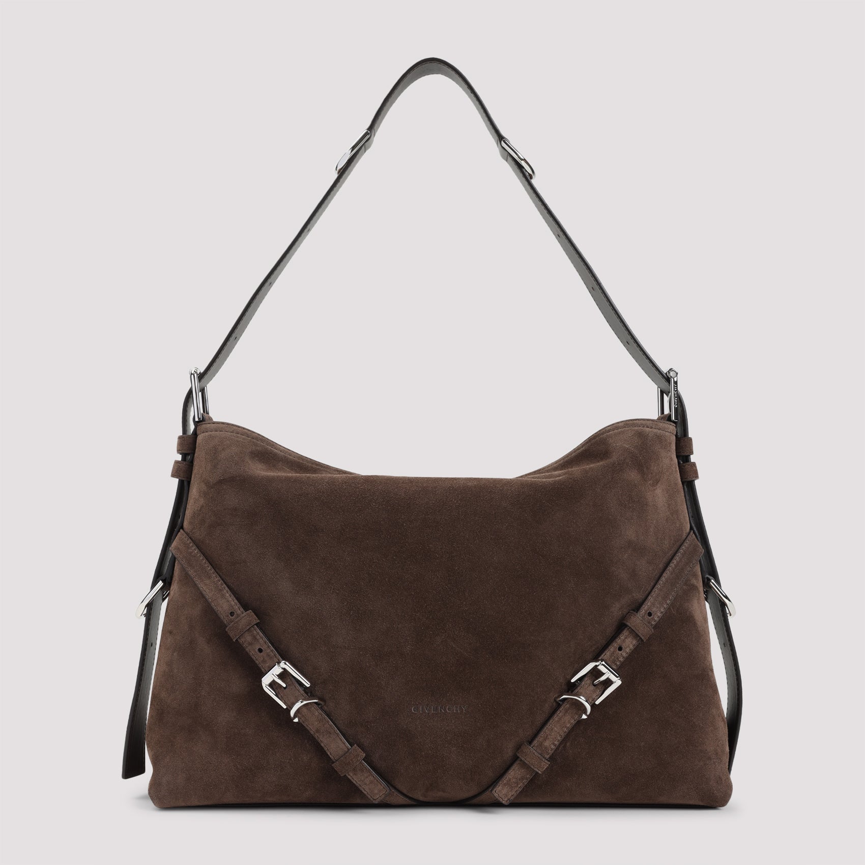 Voyou Medium Shoulder Bag Brown Suede Calf Leather
