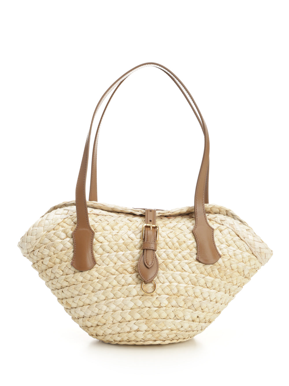 Capri straw bag Beige Corn Leather Shoulder