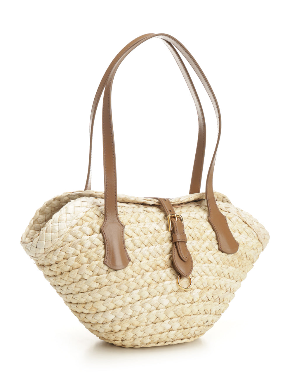 Capri straw bag Beige Corn Leather Shoulder
