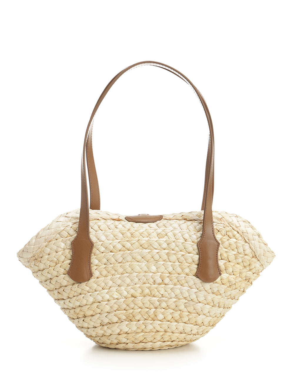 Capri straw bag Beige Corn Leather Shoulder
