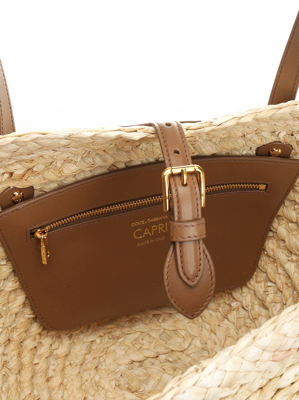 Capri straw bag Beige Corn Leather Shoulder