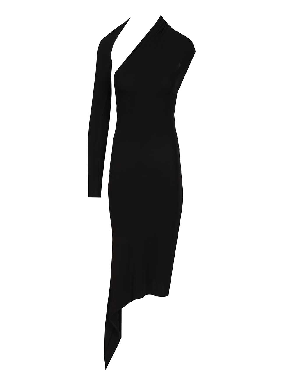 One-Shoulder Dress Black Viscose Elastane Knitwear
