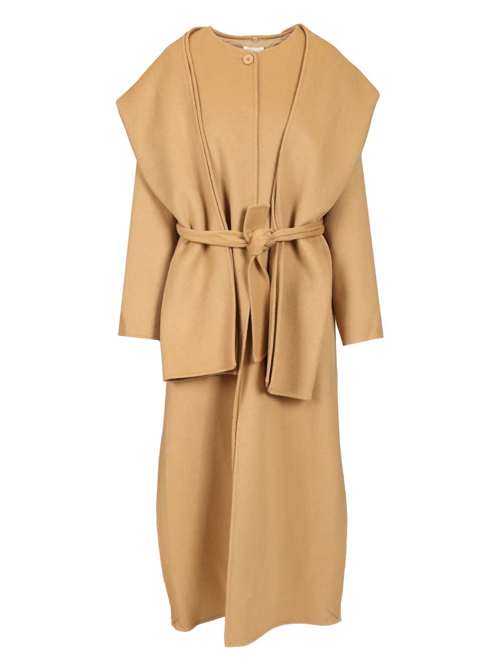 Wool Coat With Scarf Beige