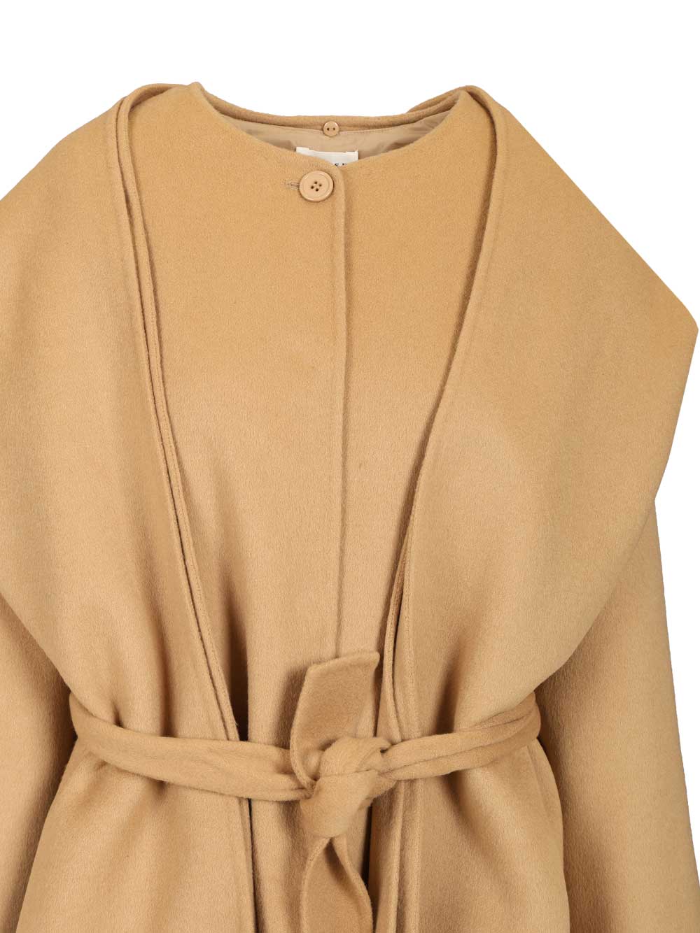 Wool Coat With Scarf Beige