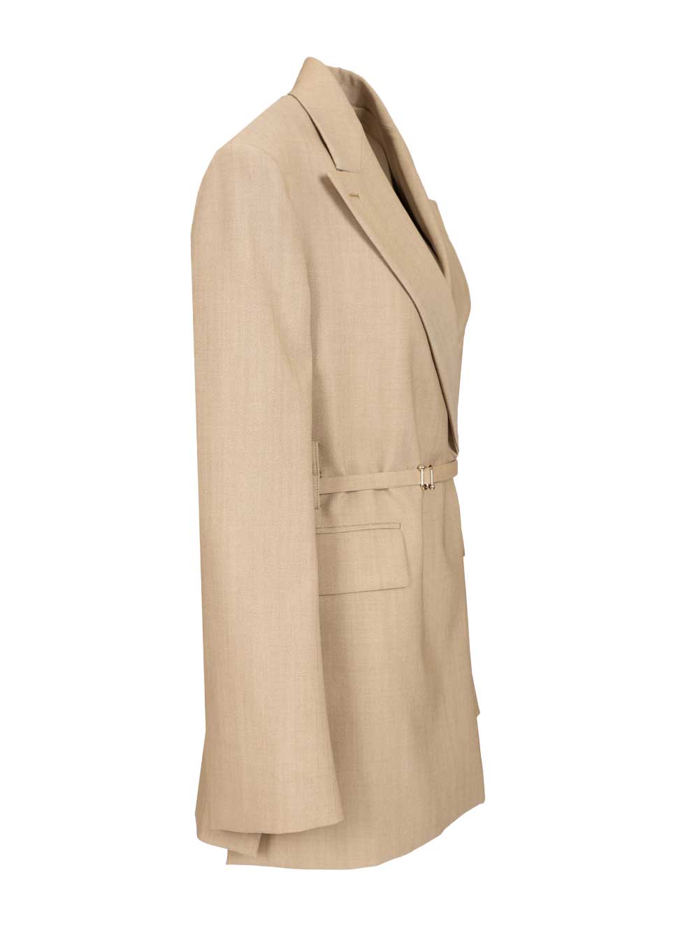 Long Double-Breasted Wool Blazer Beige Virgin Ovis Aries Jacket