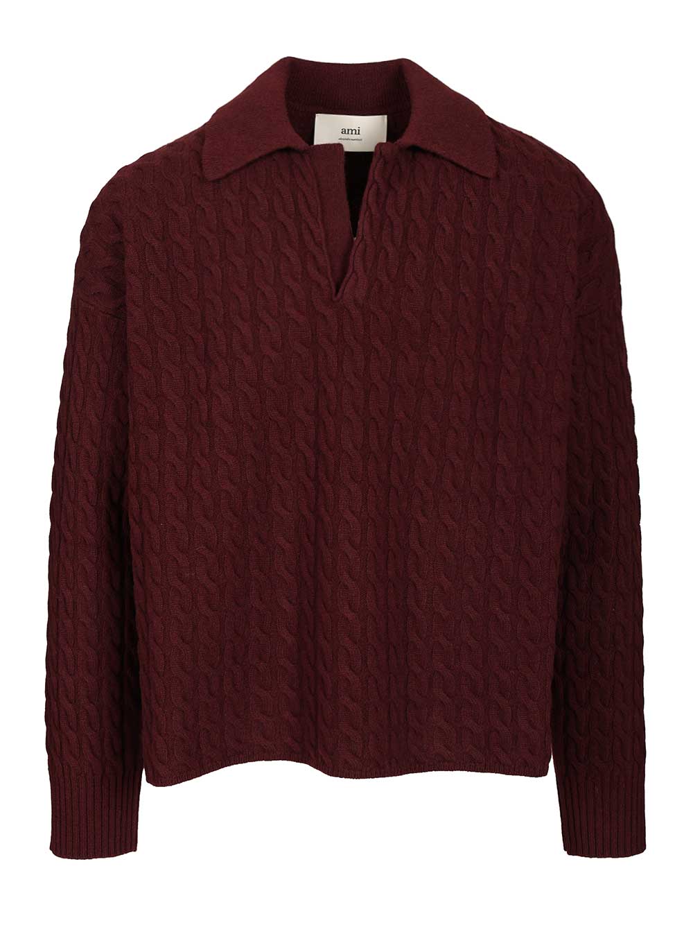 Cable-knit polo shirt Bordeaux Laine(ovis Aries) Cachemire Knitwear
