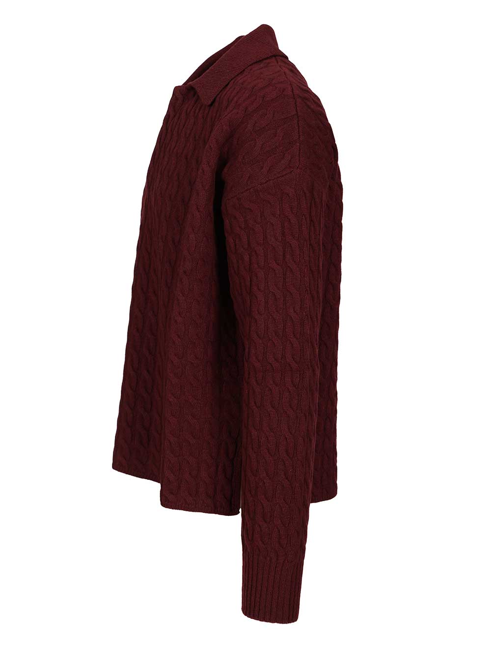 Cable-knit polo shirt Bordeaux Laine(ovis Aries) Cachemire Knitwear