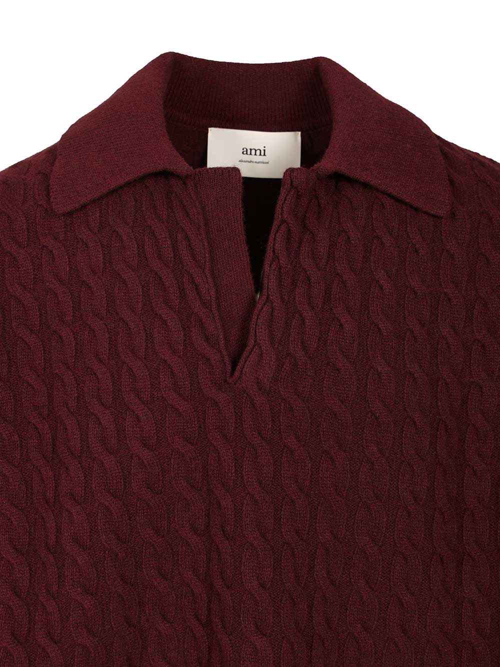 Cable-knit polo shirt Bordeaux Laine(ovis Aries) Cachemire Knitwear