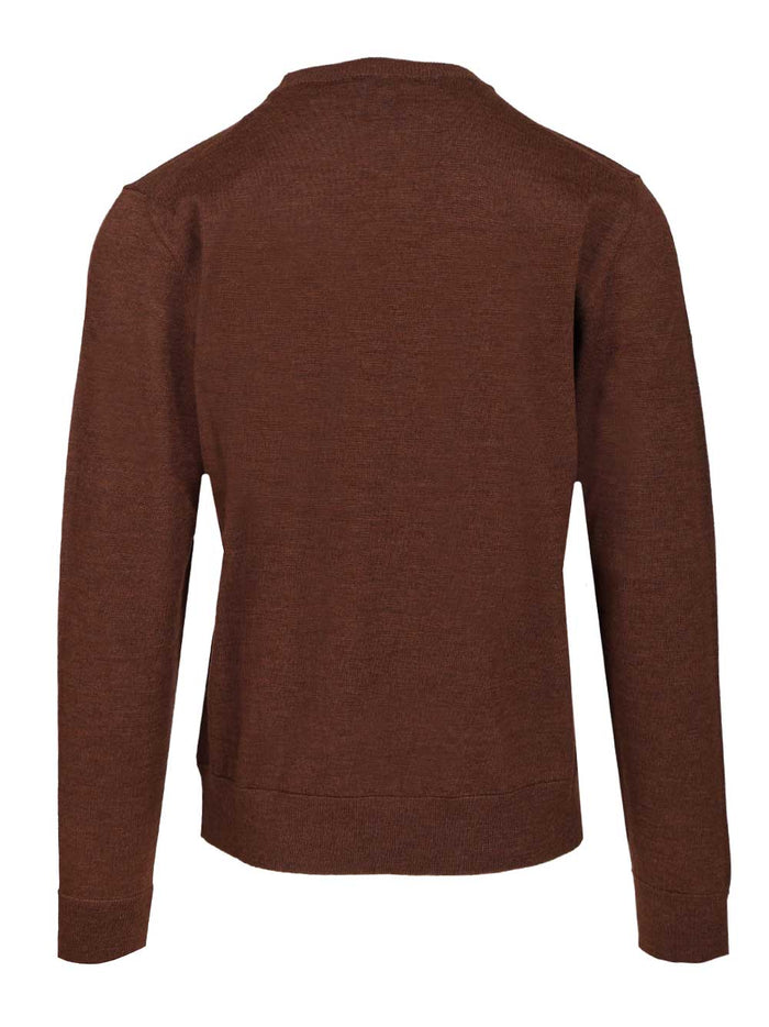 Crew Neck Sweater Brown Wo Plain