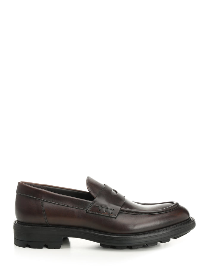 Penny Loafer Brown Leather Lace-up Shoes