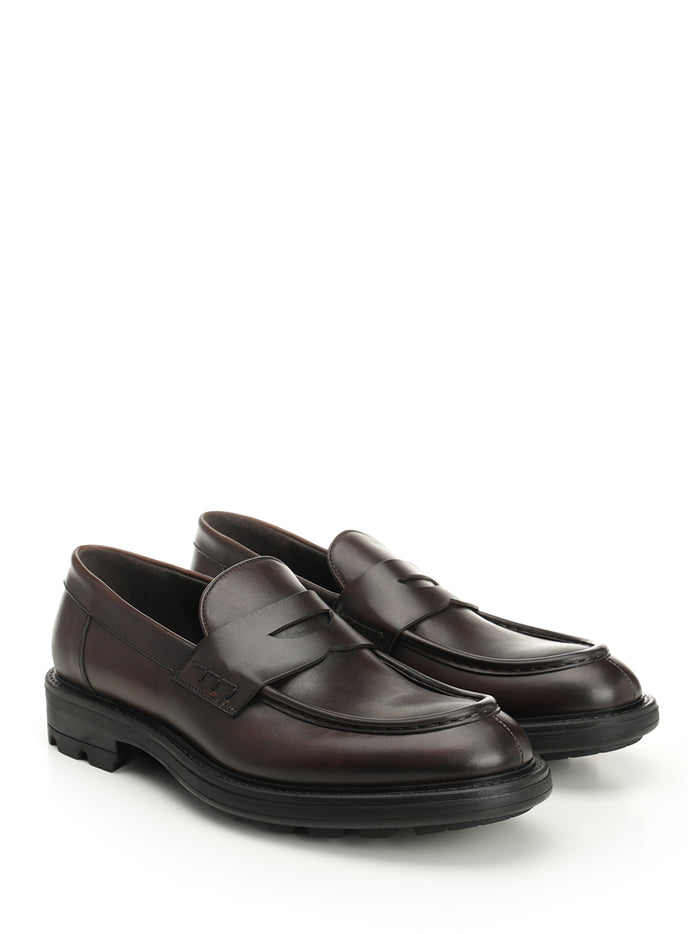 Penny Loafer Brown Leather Lace-up Shoes