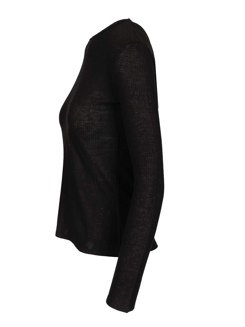 Ortigia Lds T-Shirt Black Vicose Wool Knitwear