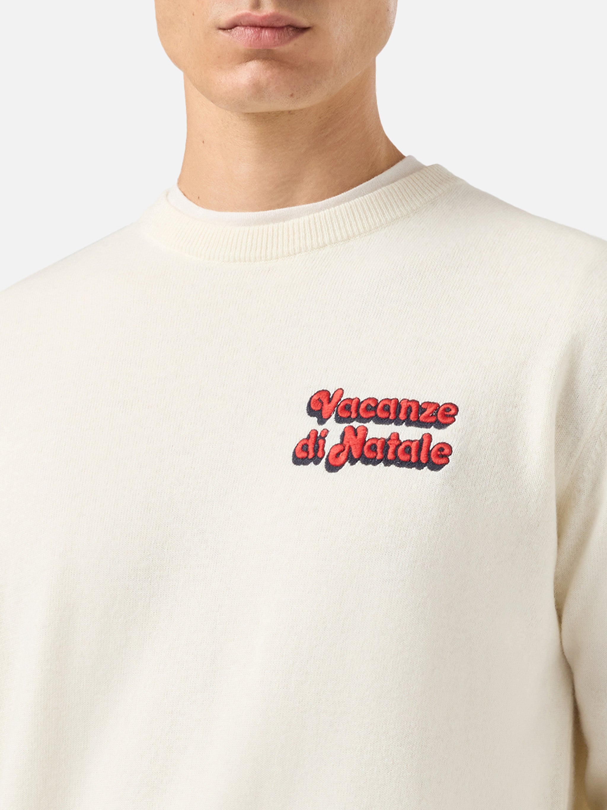 Crewneck Heron Light With Vacanze Di Natale Embroidery | Special Edition White