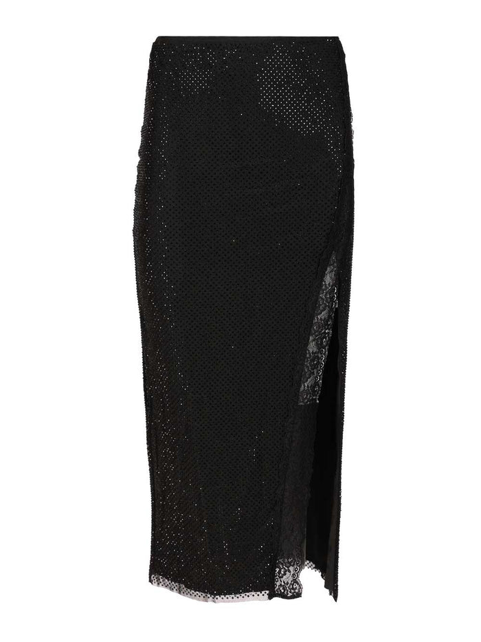 Midi Skirt With Rhinestones Black