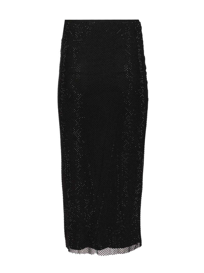 Midi Skirt With Rhinestones Black