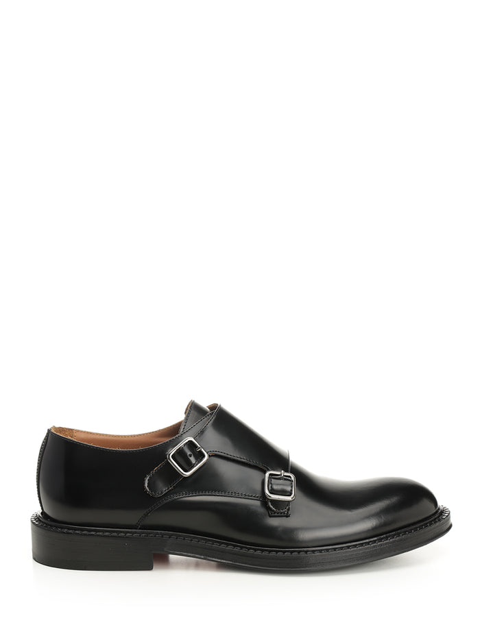 Black Brushed Leather Double Monk Calf Loafers