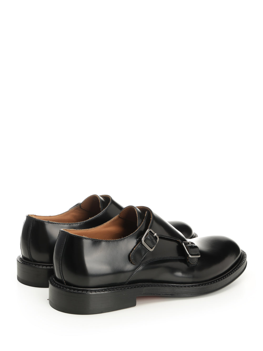 Black Brushed Leather Double Monk Calf Loafers