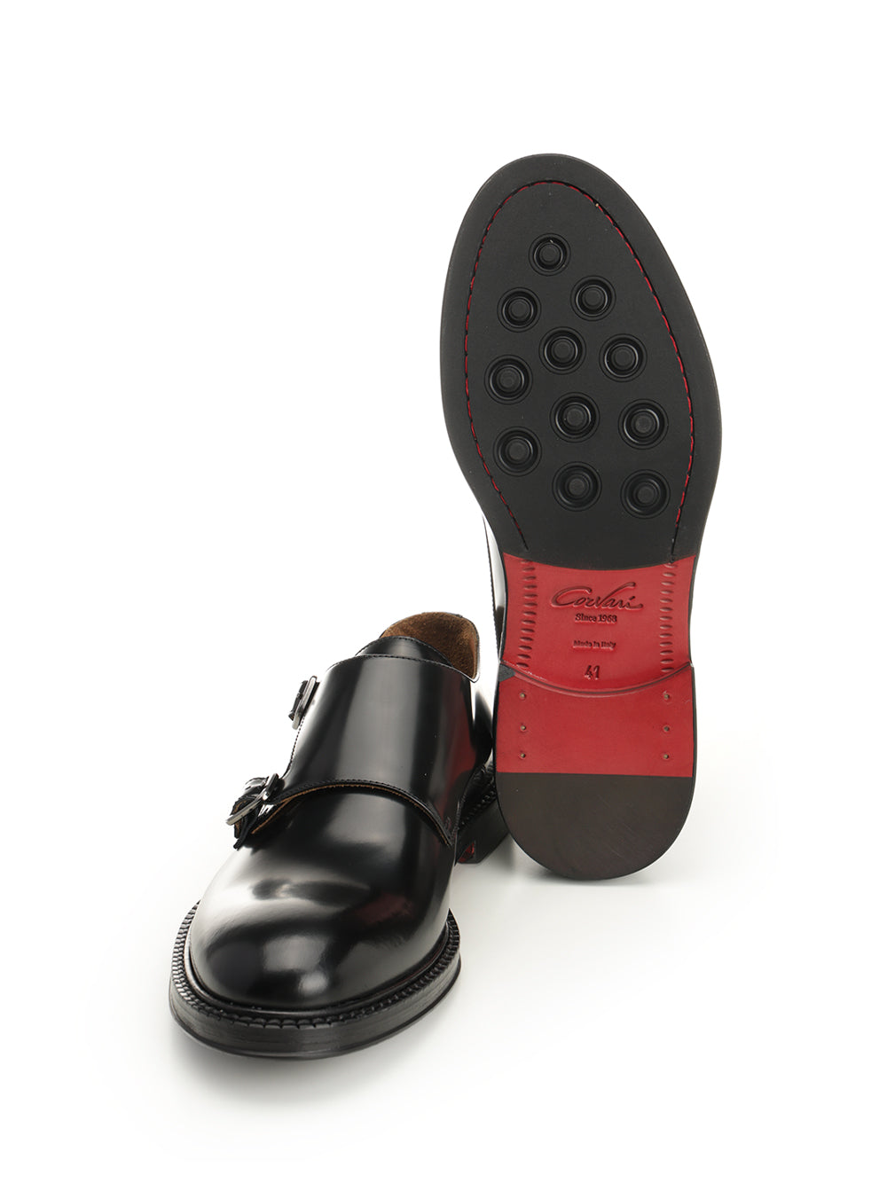 Black Brushed Leather Double Monk Calf Loafers