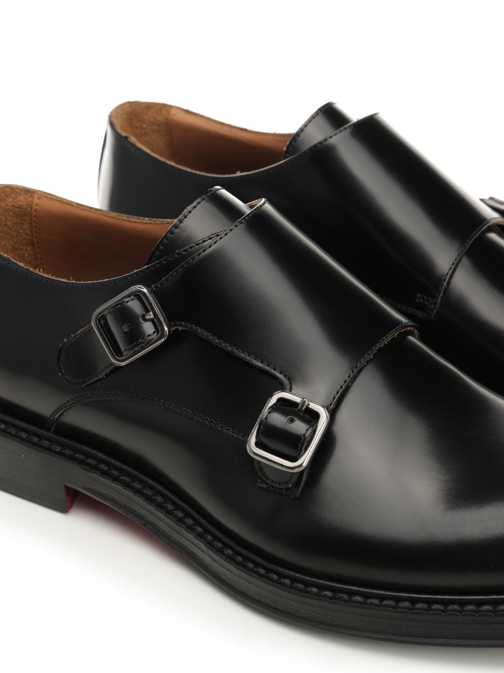 Black Brushed Leather Double Monk Calf Loafers