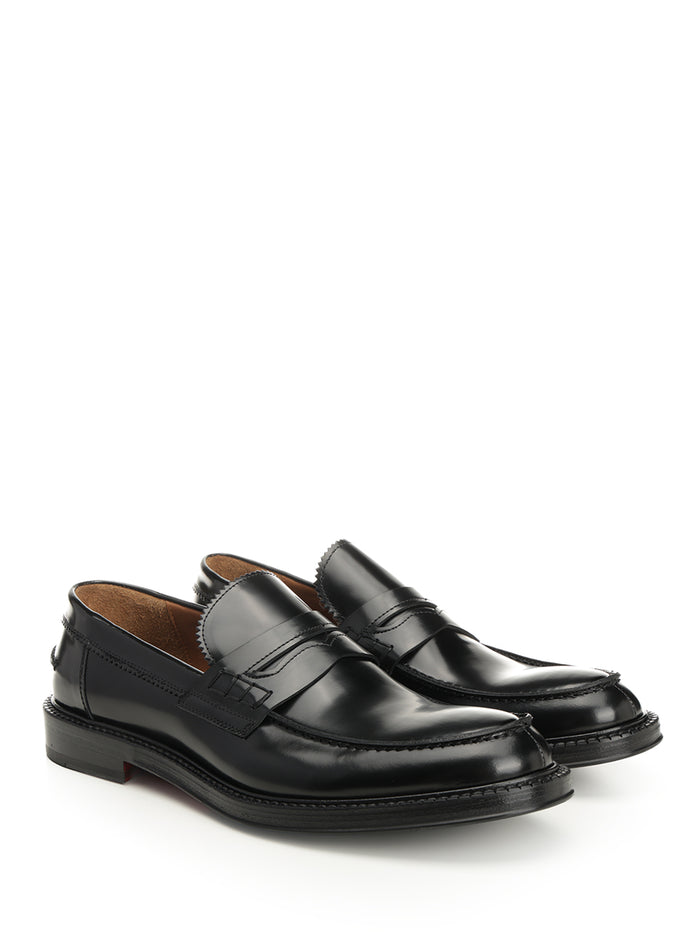 Black Brushed Leather Penny Loafer Calf Skin Loafers