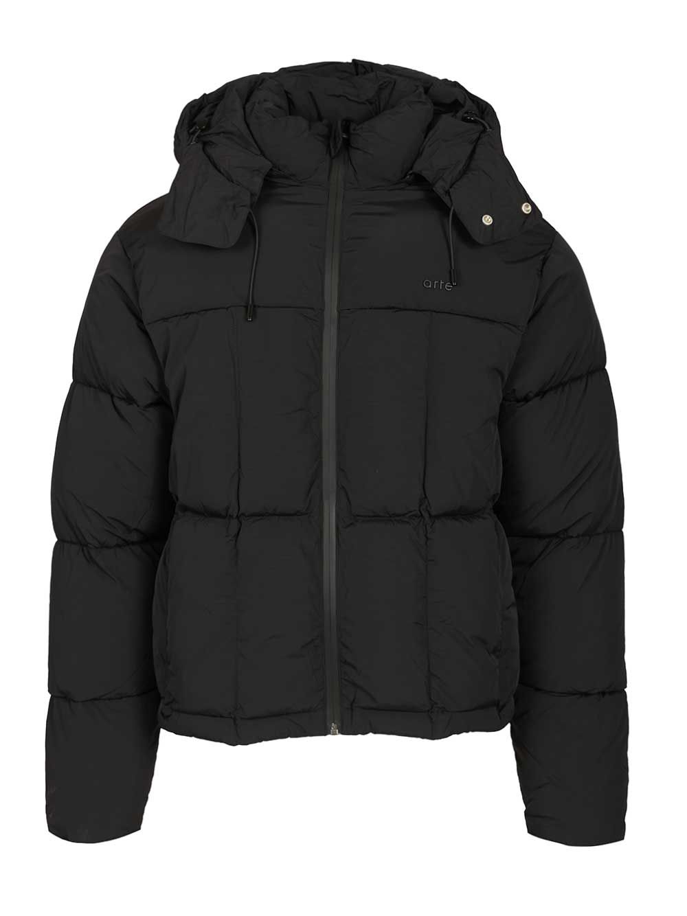 Down jacket with hood drawstring Black Polyamide Coat