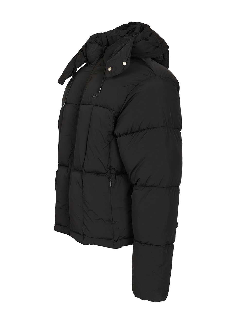 Down jacket with hood drawstring Black Polyamide Coat
