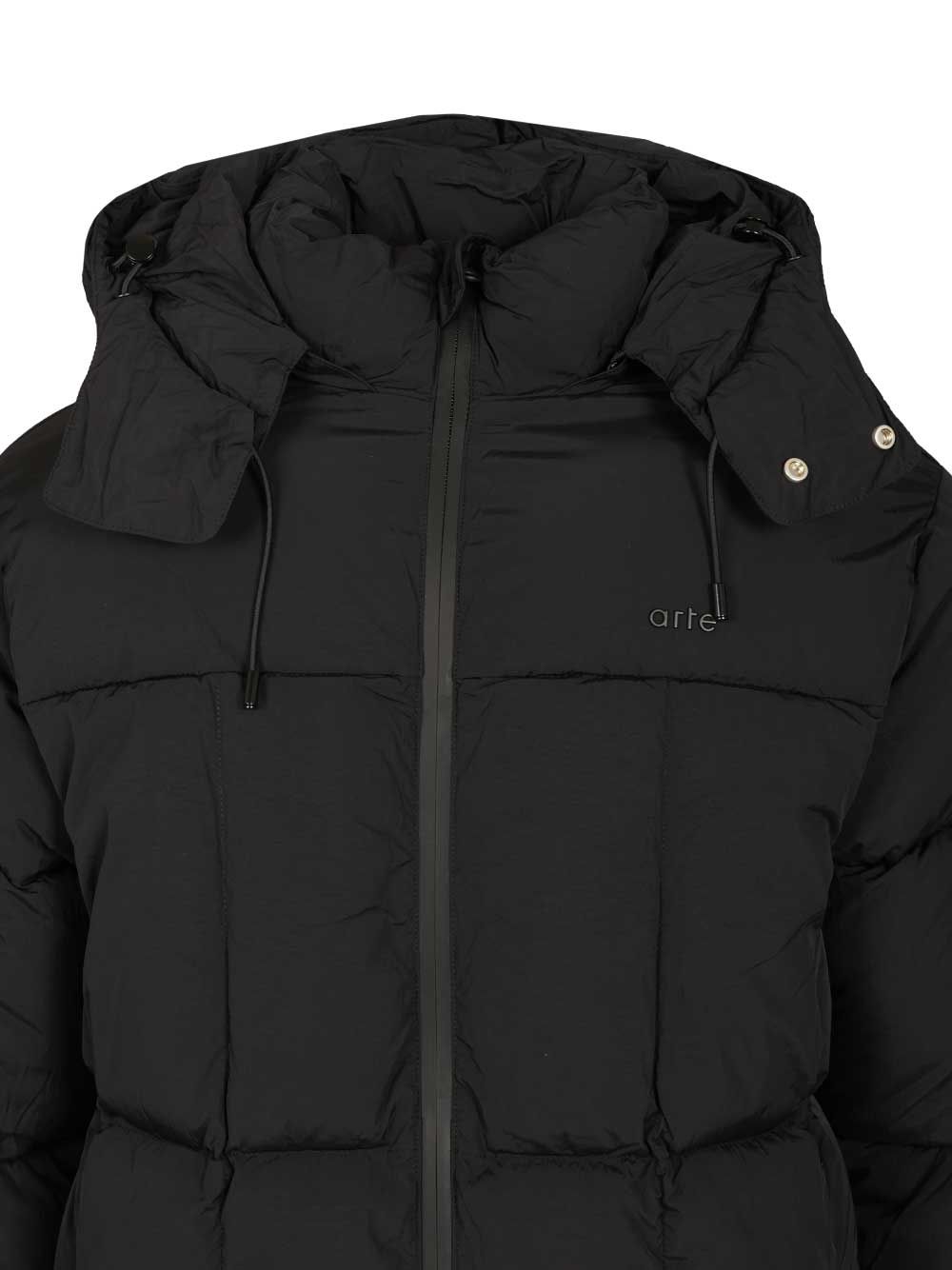 Down jacket with hood drawstring Black Polyamide Coat