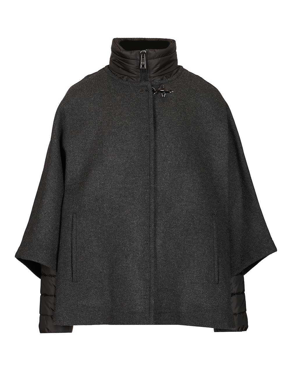 Double Cap With Quilted Details Grey Wool Coat