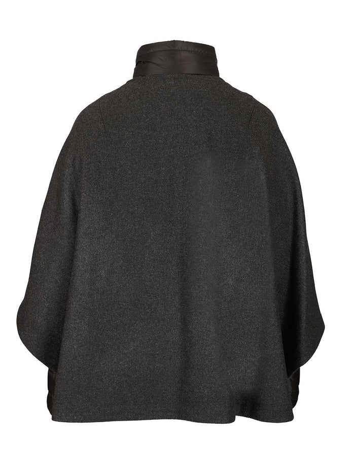 Double Cap With Quilted Details Grey Wool Coat