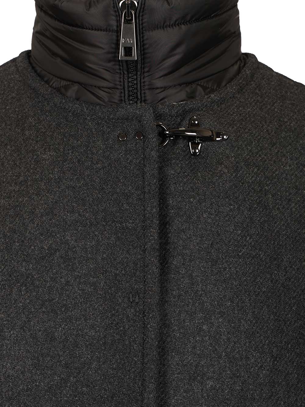 Double Cap With Quilted Details Grey Wool Coat