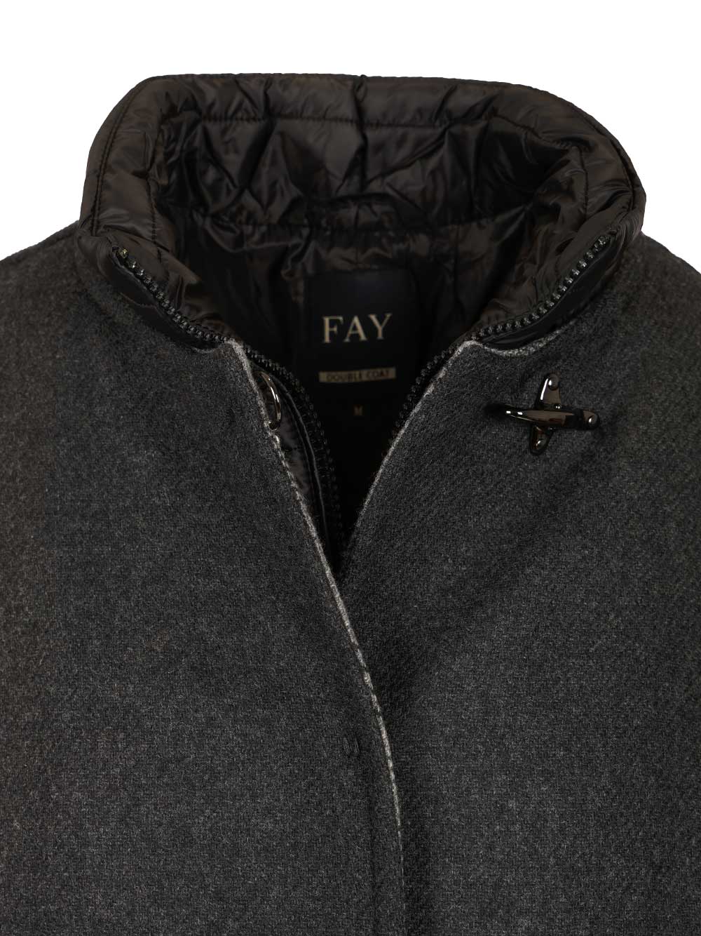 Double Cap With Quilted Details Grey Wool Coat