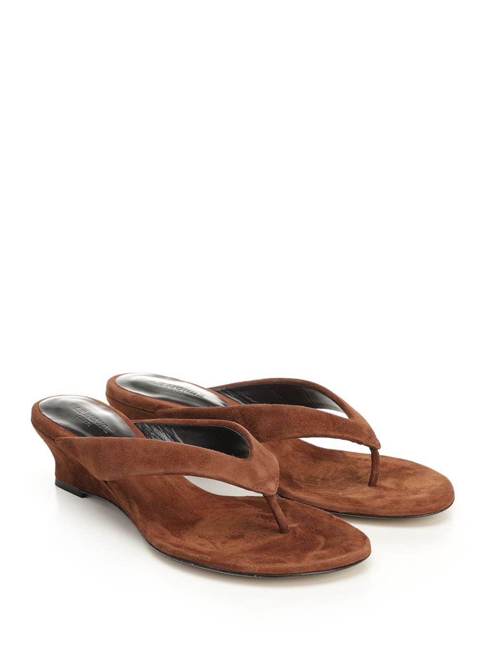 Micro Wedge Thong Sandals Brown Goat Leather
