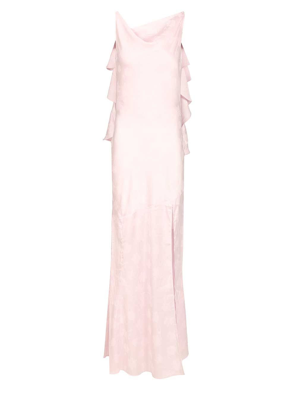 Long satin jacquard dress Rose Polyester Elastane