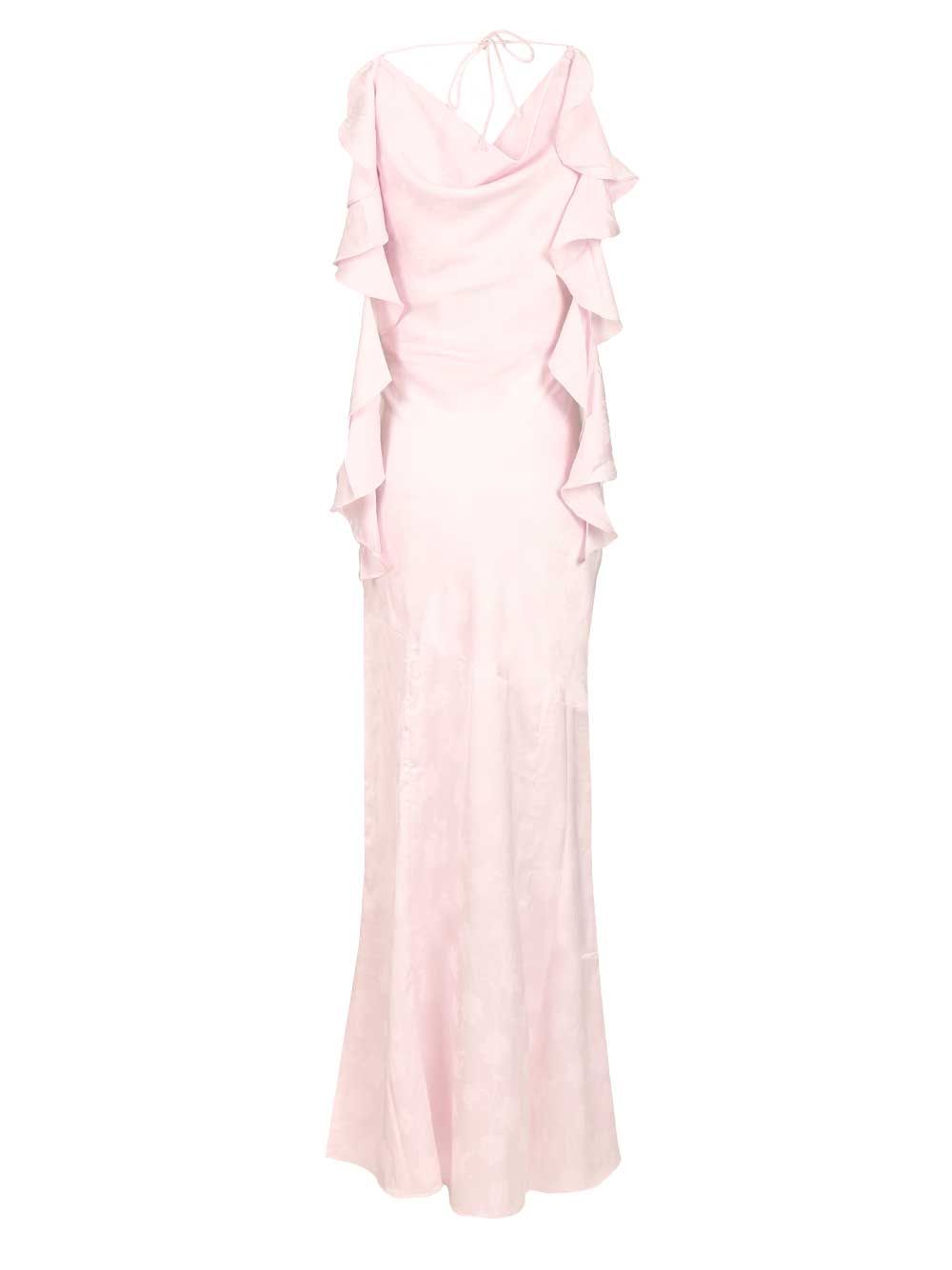 Long satin jacquard dress Rose Polyester Elastane