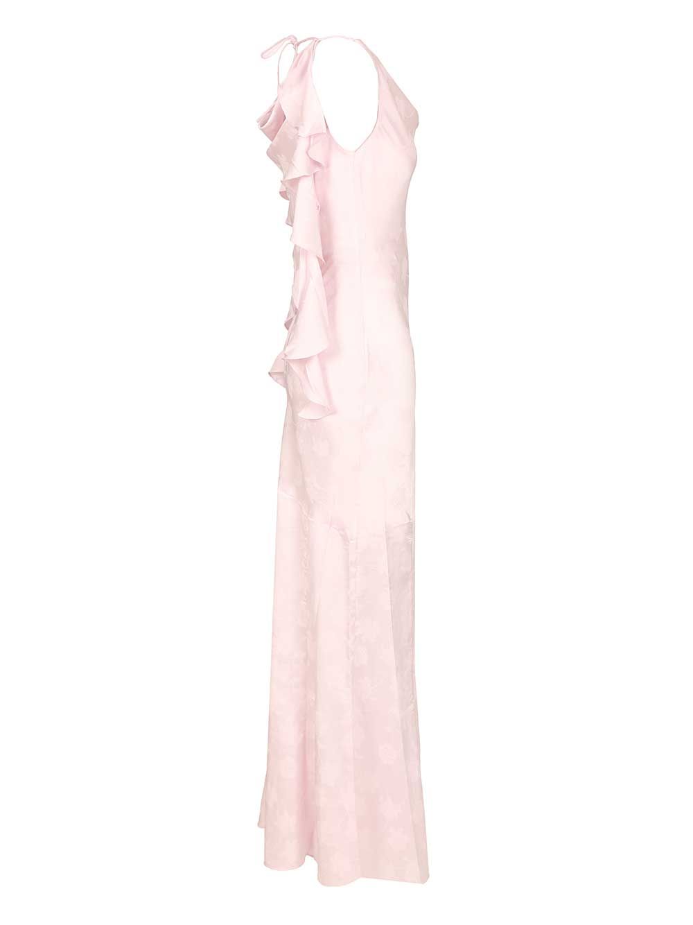 Long satin jacquard dress Rose Polyester Elastane