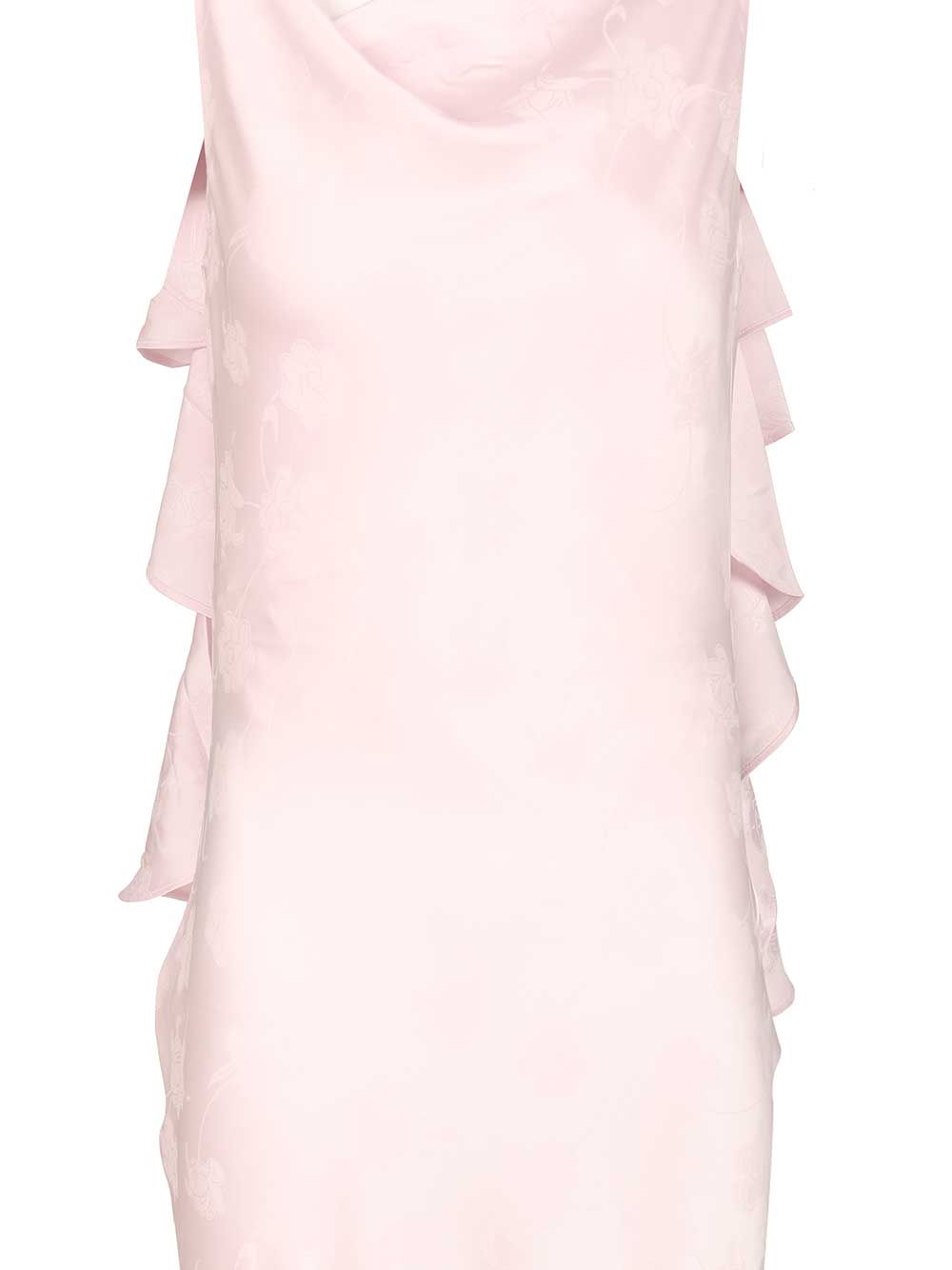Long satin jacquard dress Rose Polyester Elastane