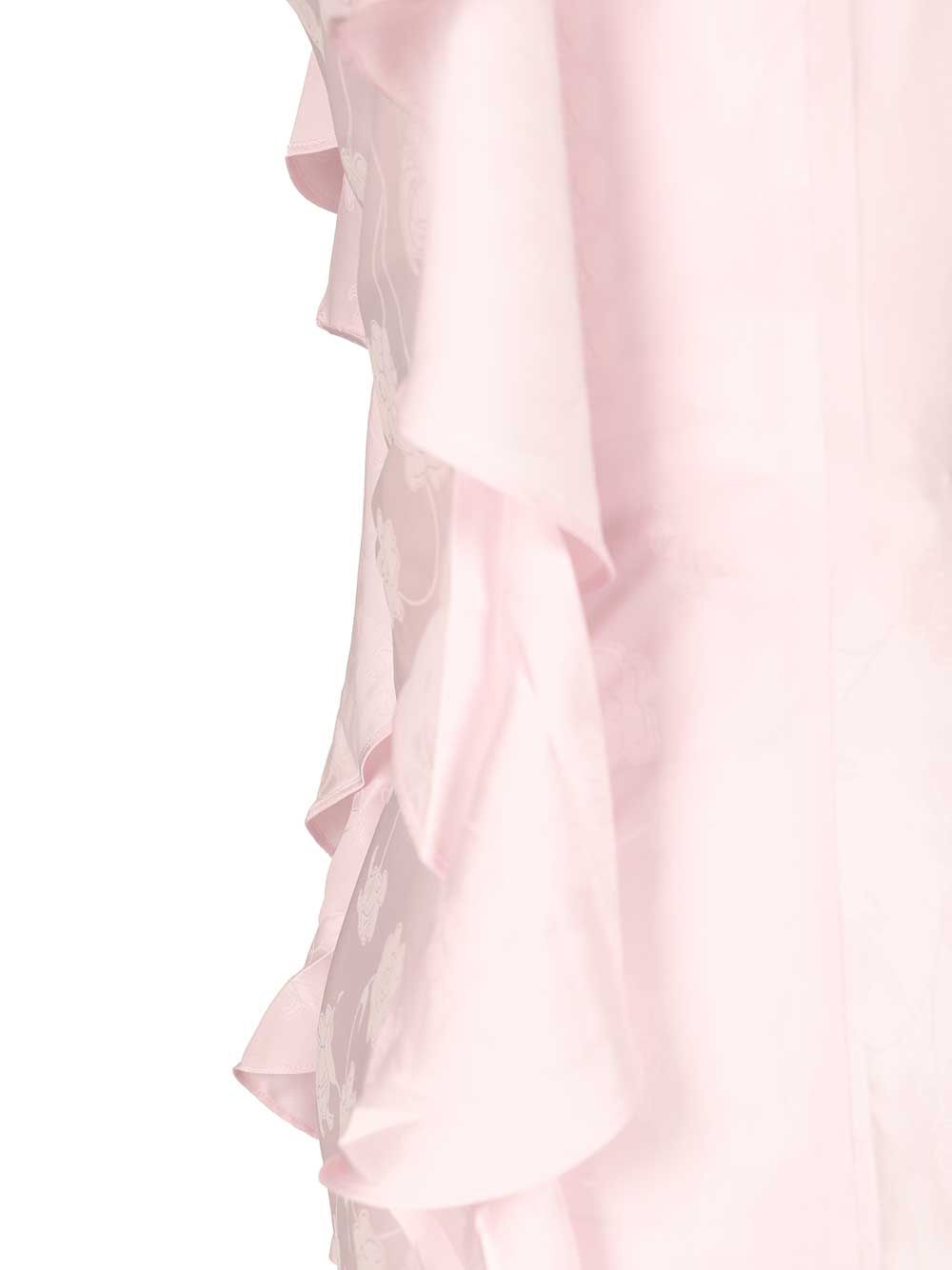 Long satin jacquard dress Rose Polyester Elastane