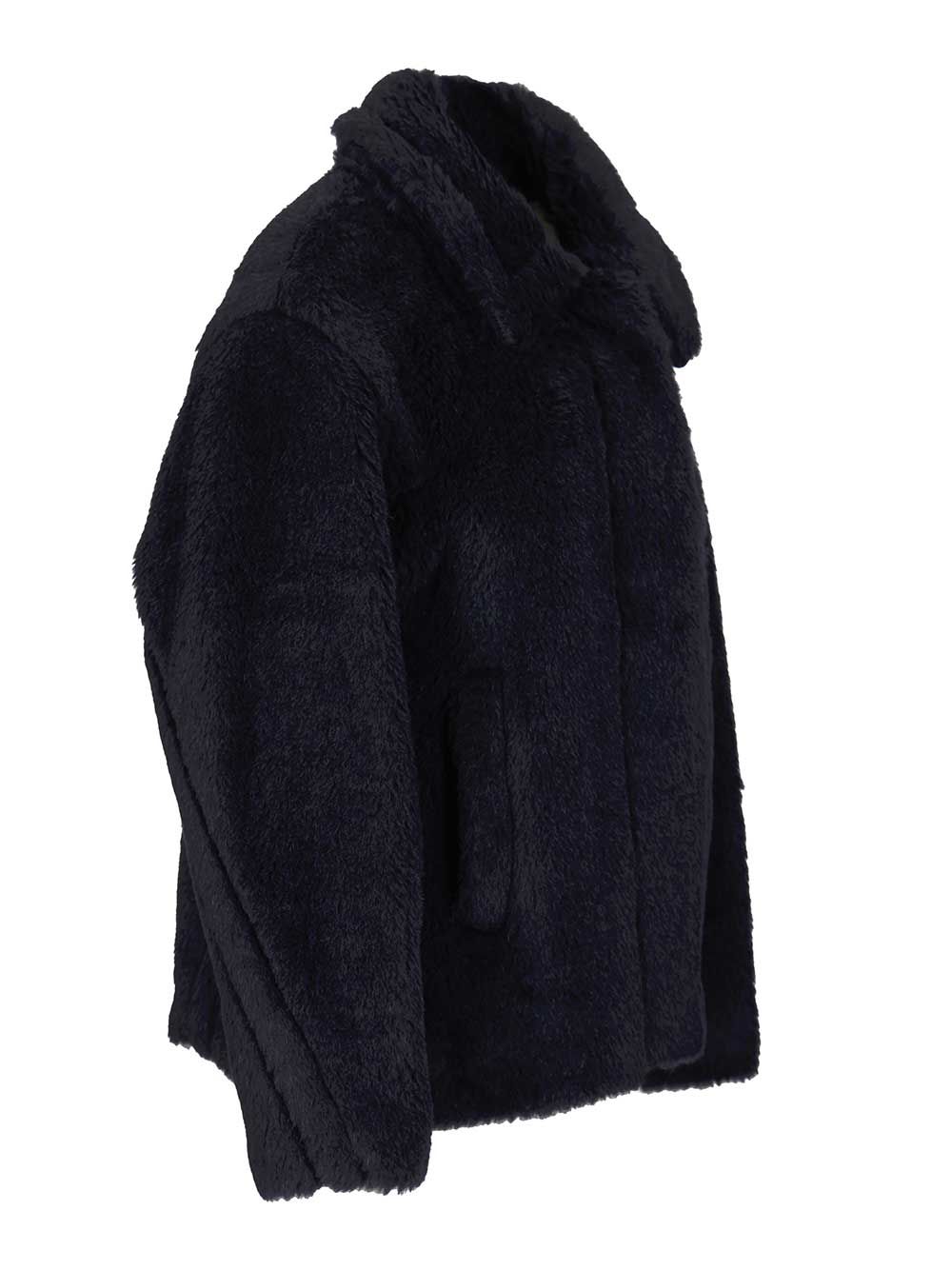 Fuggito Short Teddy Single Breast Coat Blue Alpaca Vicugna Pacos Peru