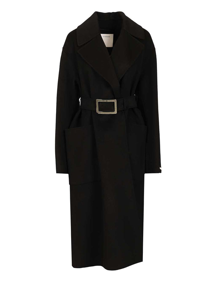 Pure wool dressing gown coat Black Lana Vergine Ovis Aries
