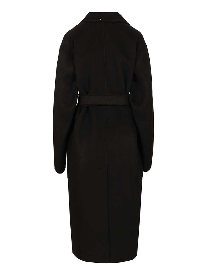 Pure Wool Dressing Gown Coat Black Lana Vergine Ovis Aries