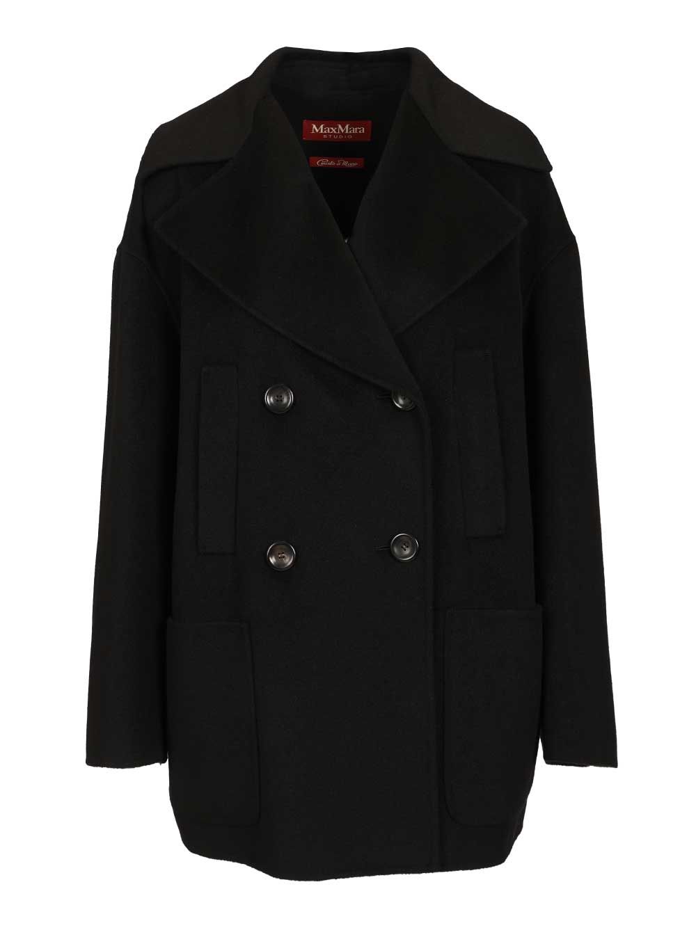 Double-Breasted Wool And Cashmere Jacket Black Coat